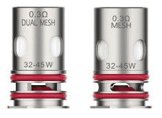 The GTX 0.3Ω dual mesh coil vape option alongside the 0.4Ω mesh coil, providing excellent flavor for a restricted DTL draw.